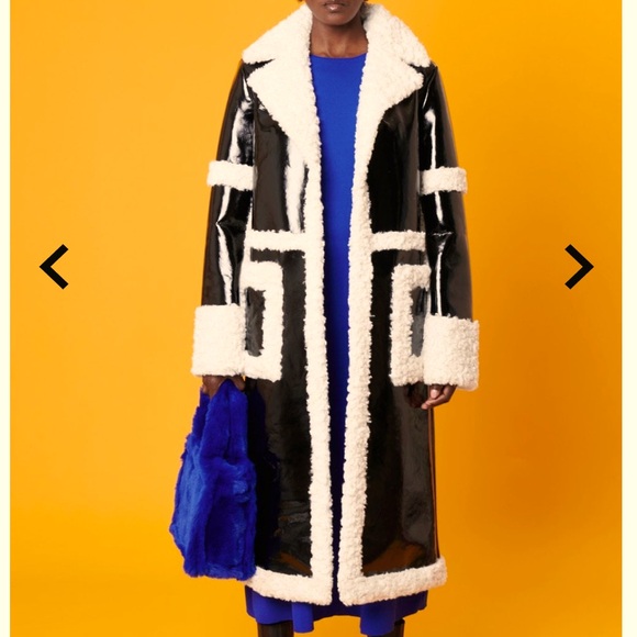 New Rebecca Minkoff Womens Long Vegan Black Cream Shearling Coat - Picture 5 of 13